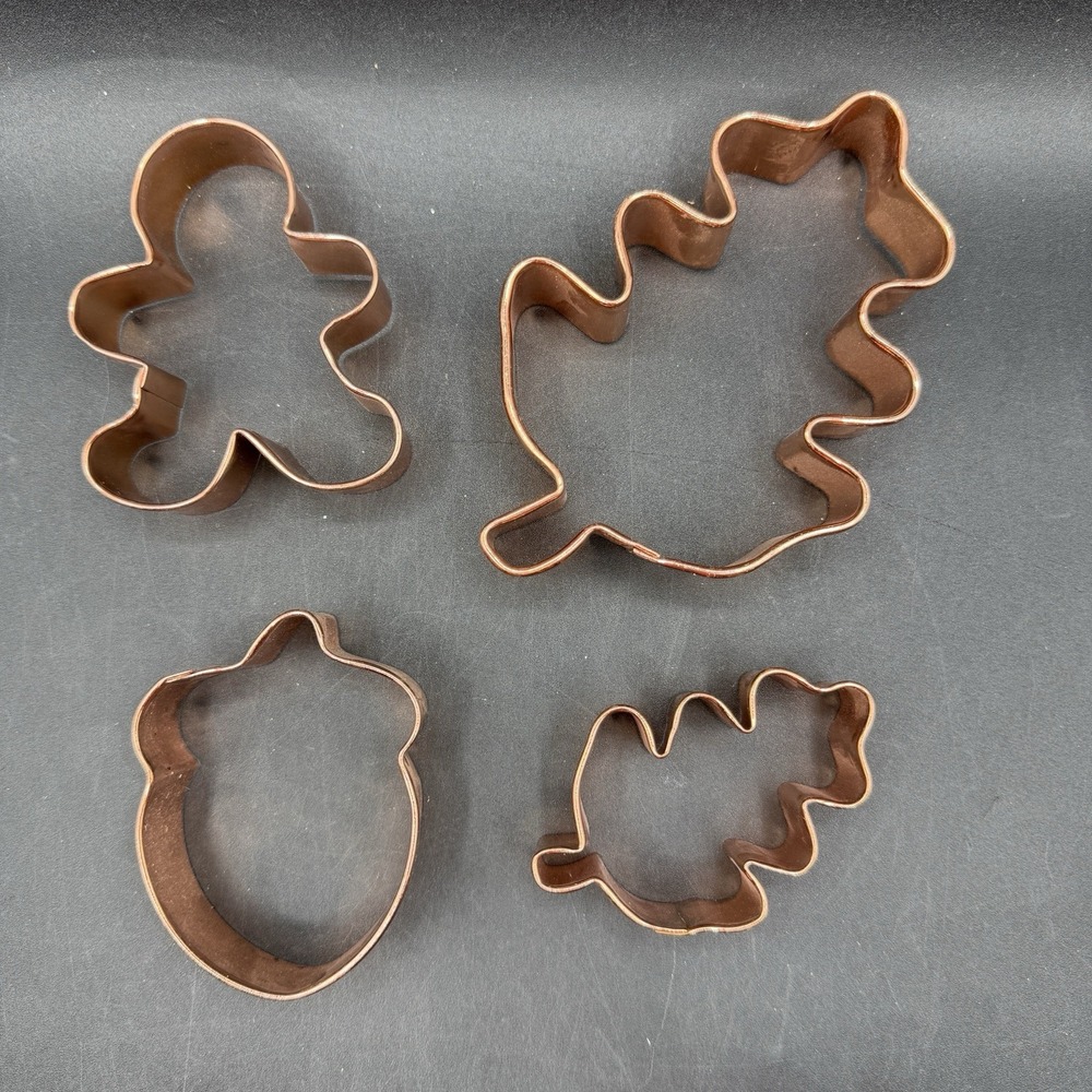 4 Wilton Copper Plated‎ Christmas Fall Cookie Cutters  Ginger Acorn Leaf medium